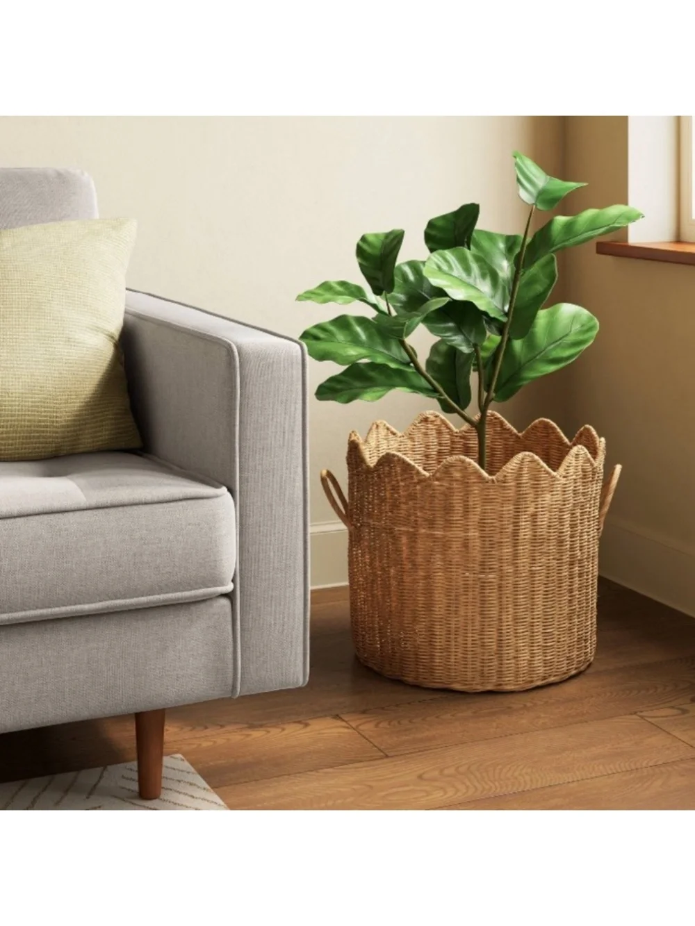 Scalloped Edge Woven Natural Rattan Basket - Threshold